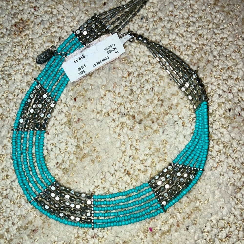 Turquoise necklace choker silver new